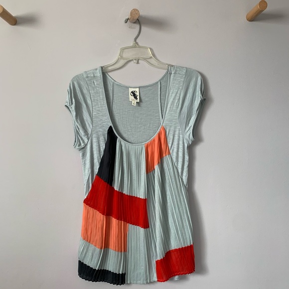 Anthropologie One September Accordion Pleated Colorblock Shirt - Picture 2 of 6